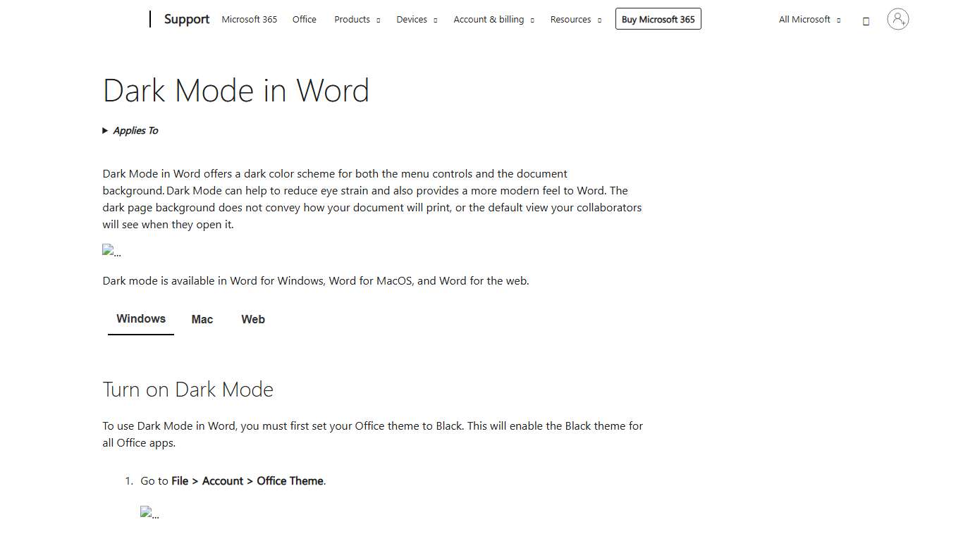 Dark Mode in Word - Microsoft Support