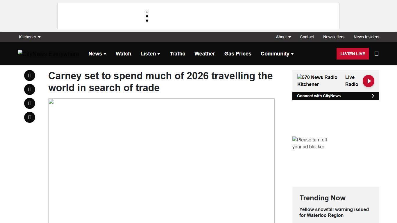 Carney set to spend much of 2026 travelling the world in search of trade